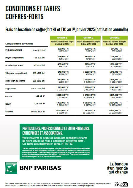 Visuel - Conditions et tarifs applicables au service de mise à disposition de coffres-forts